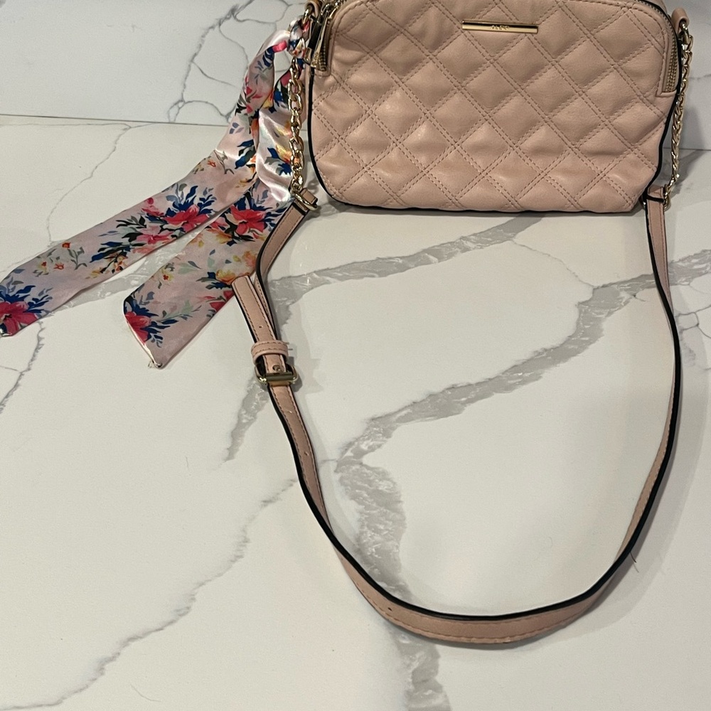 Aldo Blush Quilted Crossbody Bag with removable Floral Scarf